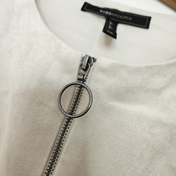 BCBGMAXAZRIA Alaina Cream Faux Suede Zip Mini Dress - Picture 2 of 7